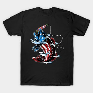 Bass Fishing American Flag Fish Funny Fathers Day  Men T-Shirt